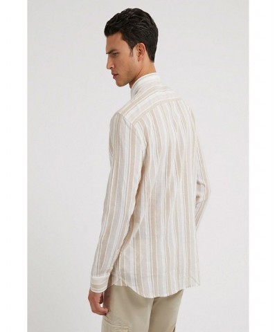 Men's Collins Allover Striped Long Sleeve Shirt Tan/Beige $50.49 Shirts