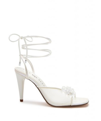 Women's The Vivvian Flower Lace-up Sandals White $59.34 Shoes