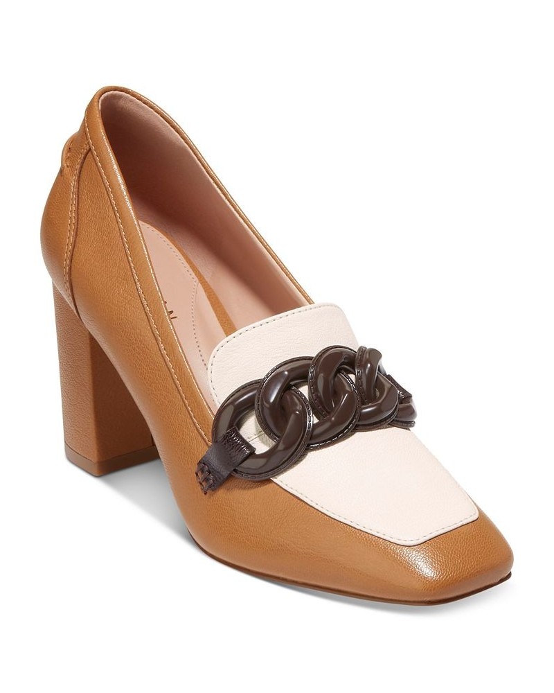 Women's Chrystie Square-Toe Chain Loafer Pumps Brown $58.90 Shoes