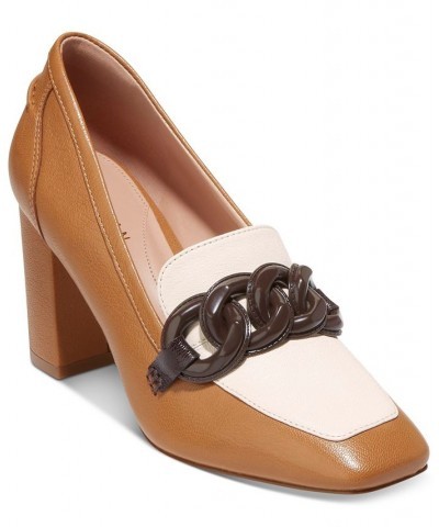 Women's Chrystie Square-Toe Chain Loafer Pumps Brown $58.90 Shoes