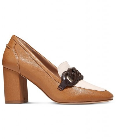 Women's Chrystie Square-Toe Chain Loafer Pumps Brown $58.90 Shoes