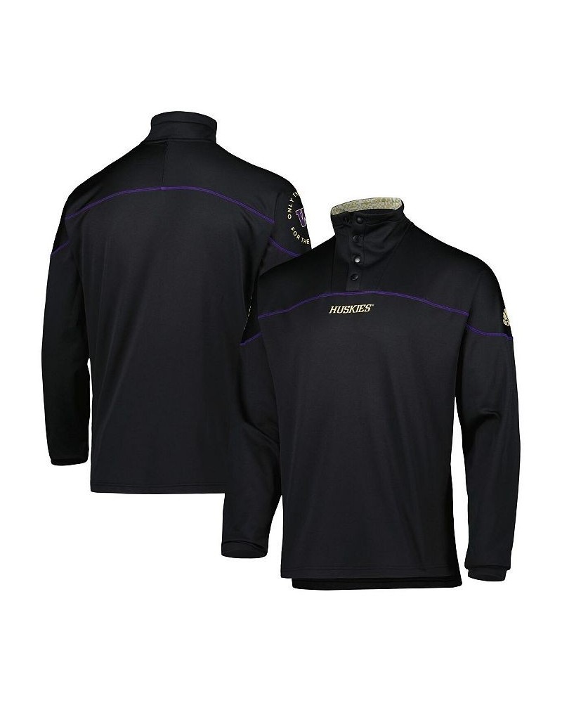 Men's Black Washington Huskies AEROREADY Knit Quarter-Snap Jacket $40.80 Jackets