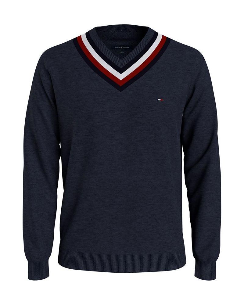 Men's Signature Stripe Tipped Cricket V-Neck Sweater Blue $24.82 Sweaters