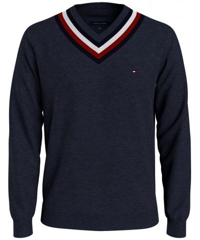 Men's Signature Stripe Tipped Cricket V-Neck Sweater Blue $24.82 Sweaters