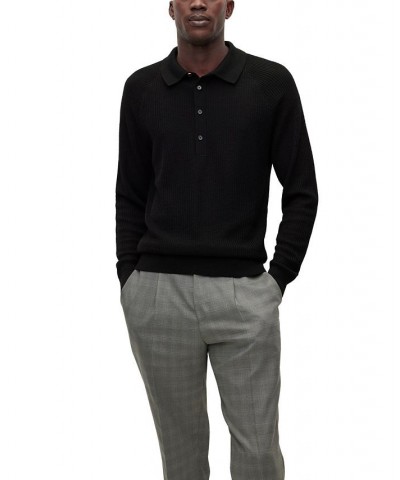 BOSS Men's Slim Fit Ribbed Polo Sweater Black $83.30 Polo Shirts