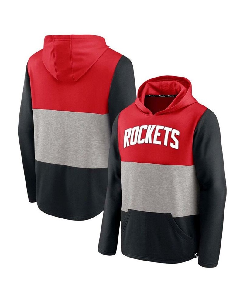 Men's Red and Black Houston Rockets Linear Logo Comfy Colorblock Tri-Blend Pullover Hoodie $32.85 Sweatshirt