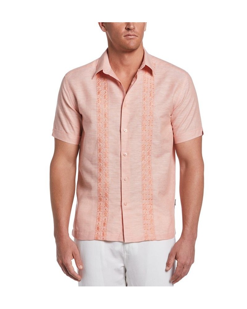 Men's Textured Geo Embroidered Panel Button-Down Shirt Pink $23.52 Shirts