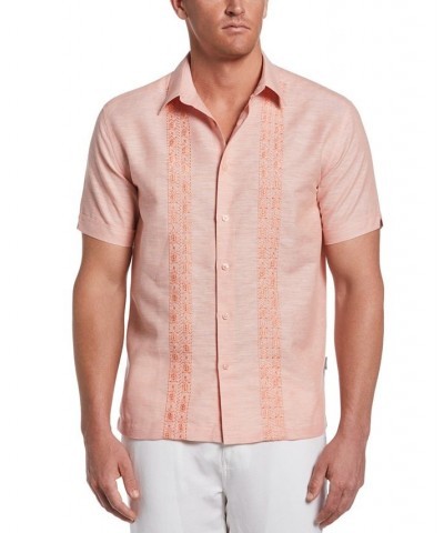 Men's Textured Geo Embroidered Panel Button-Down Shirt Pink $23.52 Shirts