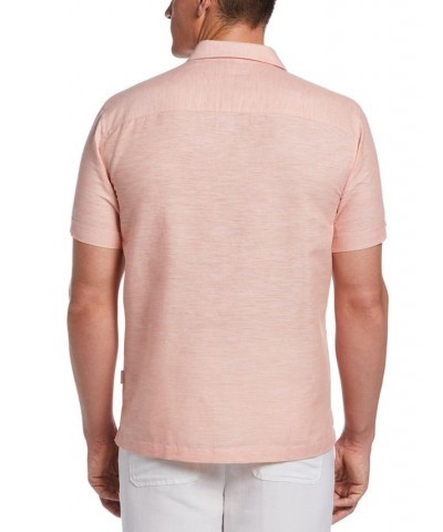 Men's Textured Geo Embroidered Panel Button-Down Shirt Pink $23.52 Shirts