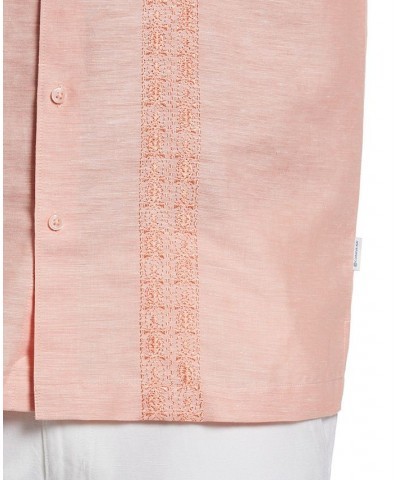 Men's Textured Geo Embroidered Panel Button-Down Shirt Pink $23.52 Shirts