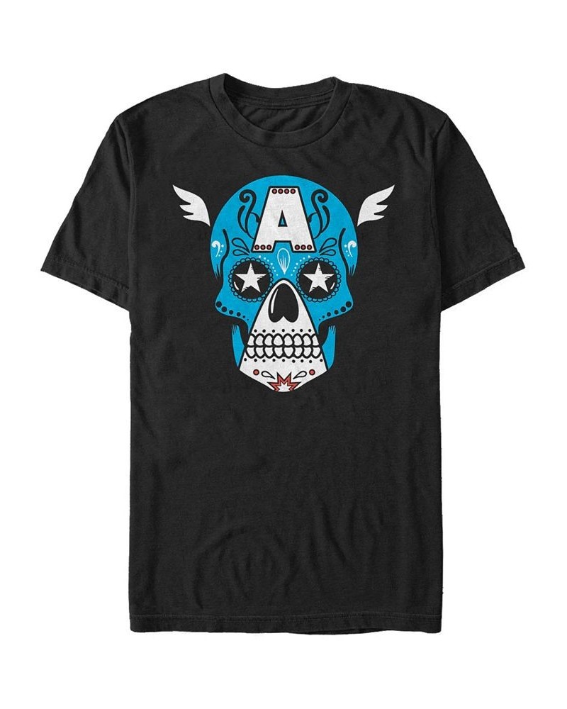 Marvel Men's Captain America Sugar Skull Big Face Mask Short Sleeve T-Shirt Black $17.15 T-Shirts