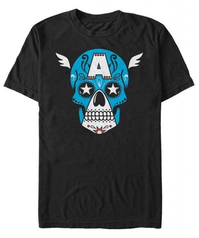 Marvel Men's Captain America Sugar Skull Big Face Mask Short Sleeve T-Shirt Black $17.15 T-Shirts