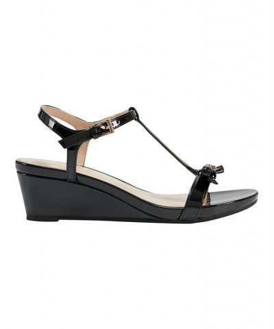 Women's Ikicker Open Toe T-Strap Dress Wedge Sandals Black $35.55 Shoes