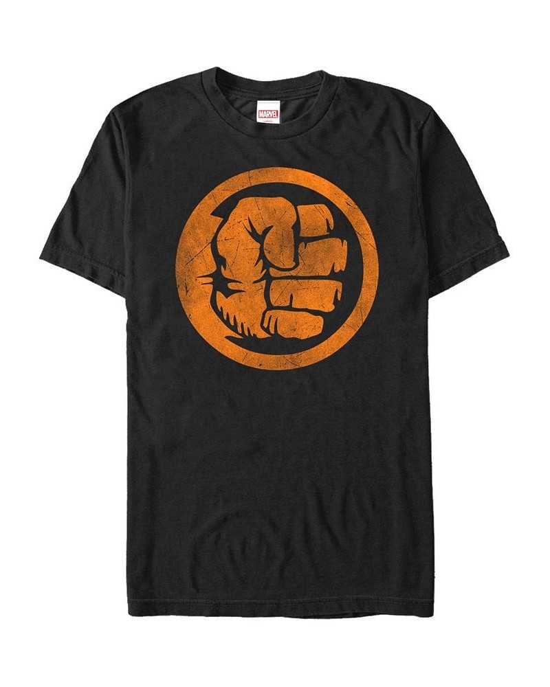 Marvel Men's Hulk Distressed Orange Fist Logo Short Sleeve T-Shirt Black $17.50 T-Shirts