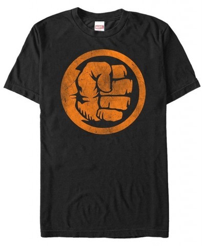 Marvel Men's Hulk Distressed Orange Fist Logo Short Sleeve T-Shirt Black $17.50 T-Shirts