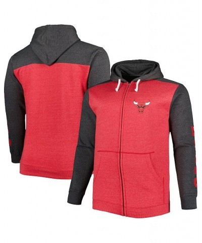 Men's Branded Heathered Red, Heathered Black Chicago Bulls Big and Tall Down and Distance Full-Zip Hoodie $46.74 Sweatshirt