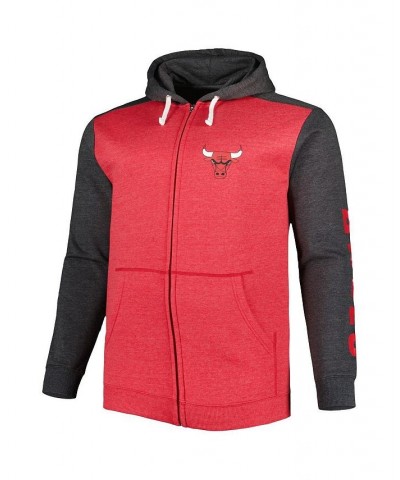 Men's Branded Heathered Red, Heathered Black Chicago Bulls Big and Tall Down and Distance Full-Zip Hoodie $46.74 Sweatshirt