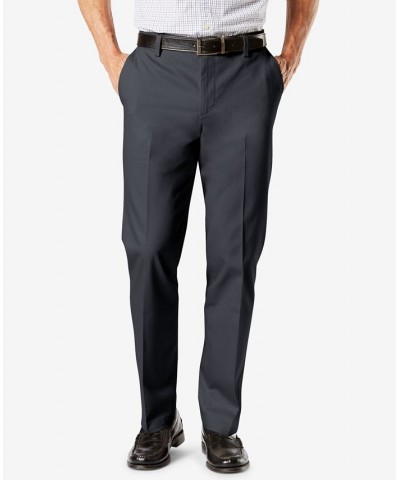 Men's Signature Lux Cotton Straight Fit Creased Stretch Khaki Pants Gray $30.00 Pants