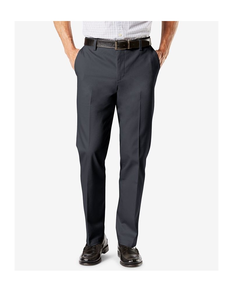 Men's Signature Lux Cotton Straight Fit Creased Stretch Khaki Pants Gray $30.00 Pants