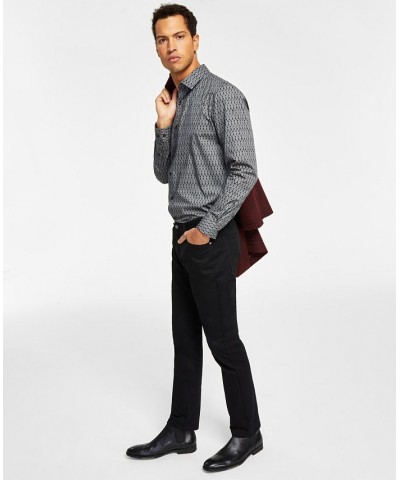 Men's Straight-Fit Twill Pants, Foulard-Print Button-Down Shirt & Balmacaan Plaid-Pattern Top Coat Black $12.30 Pants