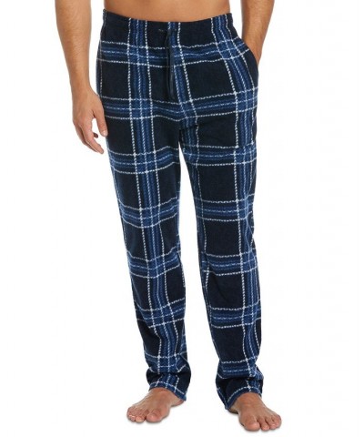 Men's Chevron Plaid Textured Fleece Pajama Pants Blue $14.24 Pajama