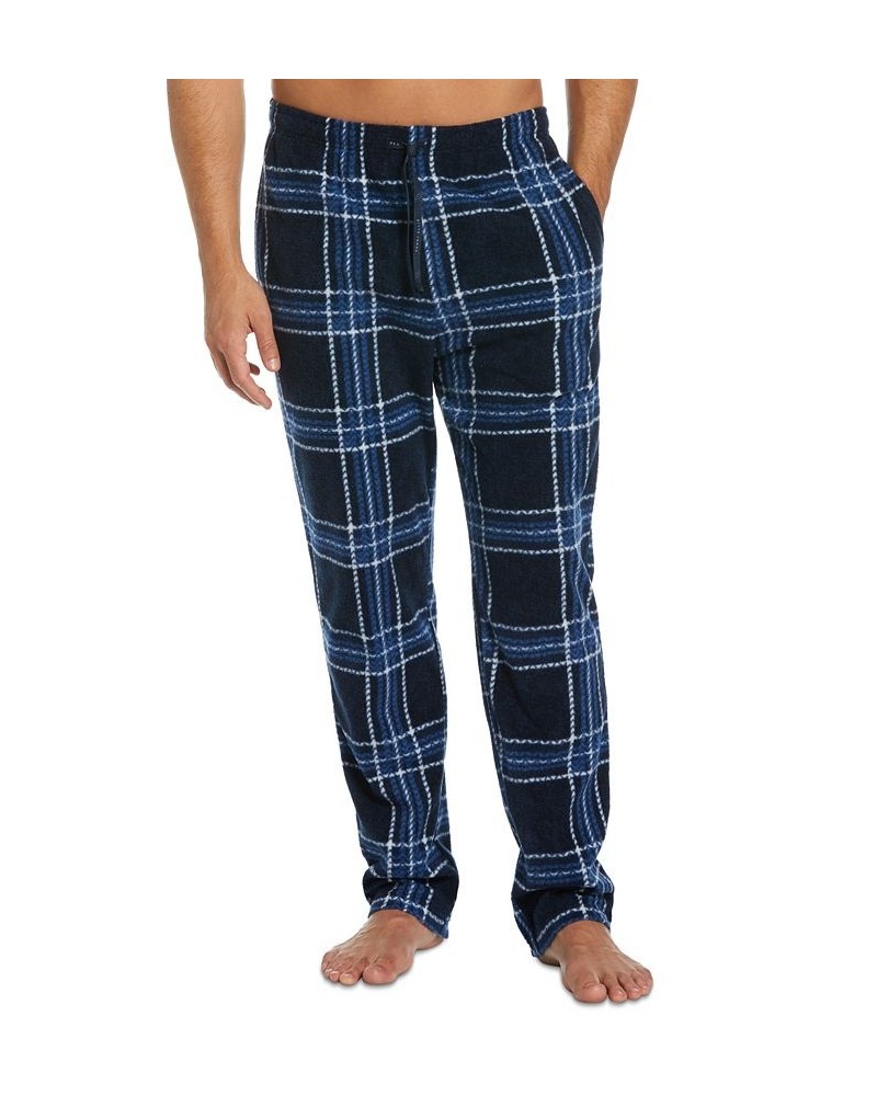 Men's Chevron Plaid Textured Fleece Pajama Pants Blue $14.24 Pajama