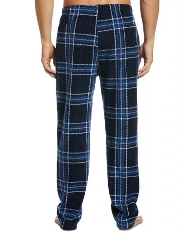 Men's Chevron Plaid Textured Fleece Pajama Pants Blue $14.24 Pajama