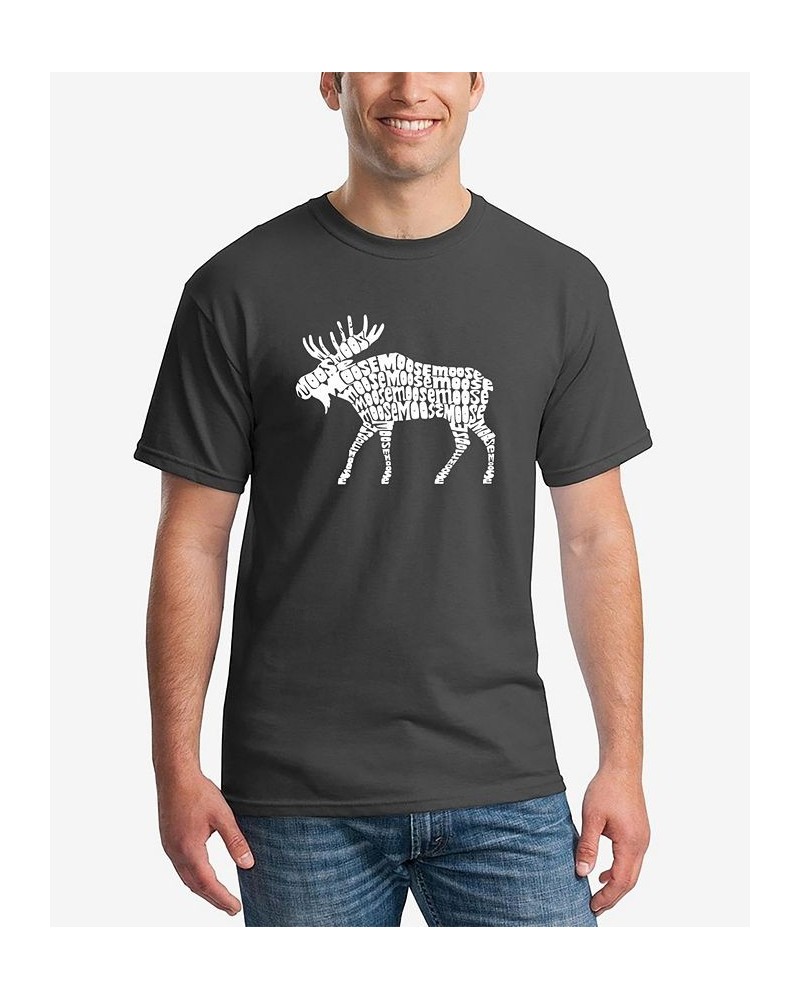 Men's Word Art Moose Short Sleeve T-shirt Gray $16.45 T-Shirts