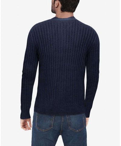 Men's Button Up Stand Collar Ribbed Knit Cardigan Sweater Blue $31.90 Sweaters