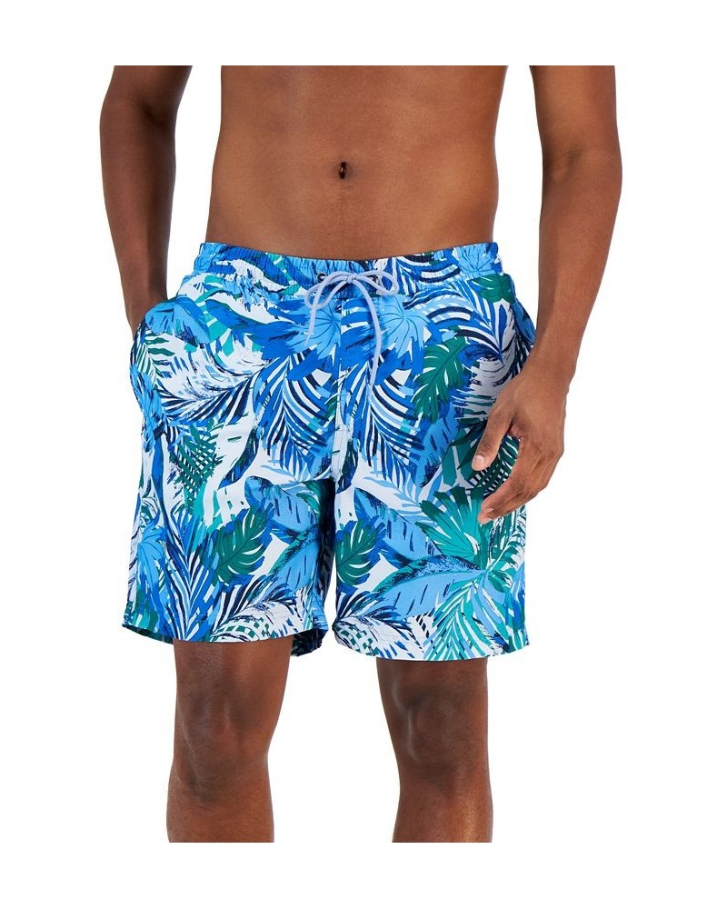 Men's Tropical Leaves Swim Trunks Blue $14.99 Swimsuits