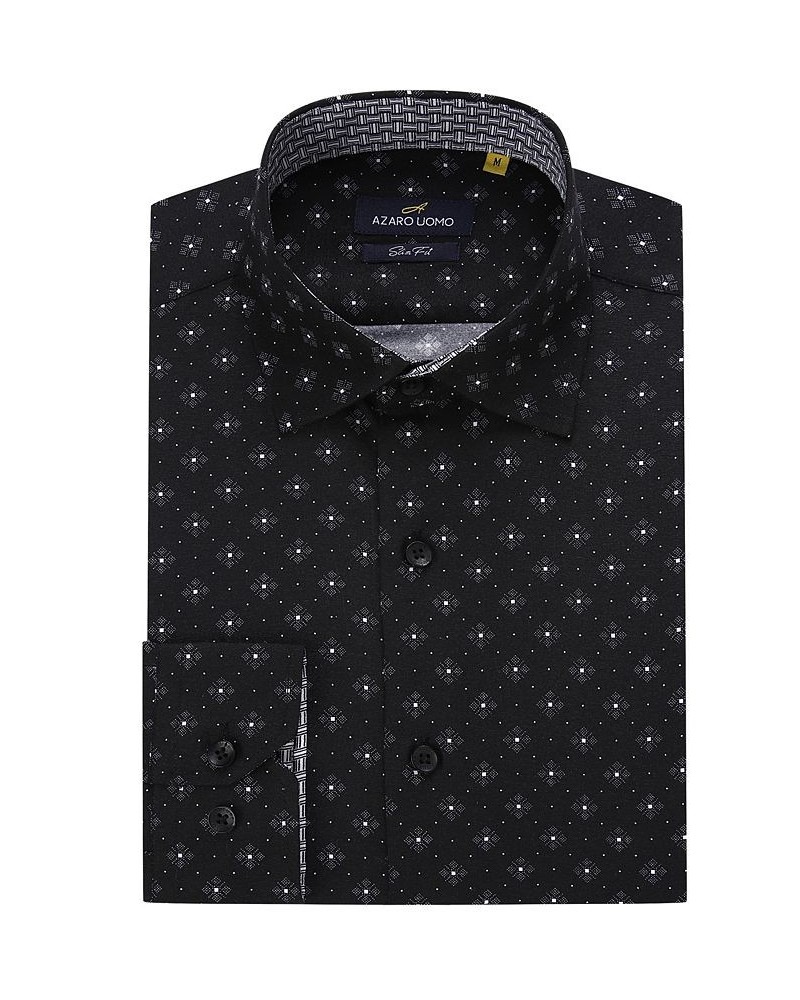 Men's Business Geometric Long Sleeve Button Down Shirt Black $19.94 Dress Shirts