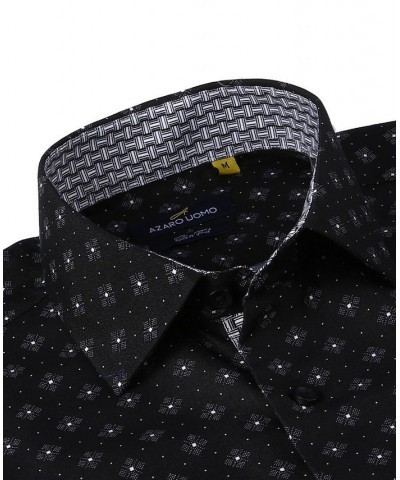 Men's Business Geometric Long Sleeve Button Down Shirt Black $19.94 Dress Shirts