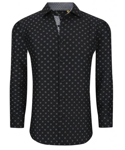 Men's Business Geometric Long Sleeve Button Down Shirt Black $19.94 Dress Shirts