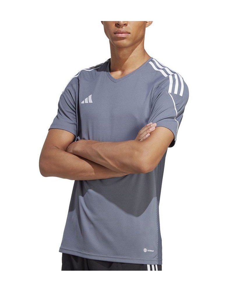 Men's Tiro 23 League Slim-Fit Performance 3-Stripes T-Shirt Gray $19.35 T-Shirts