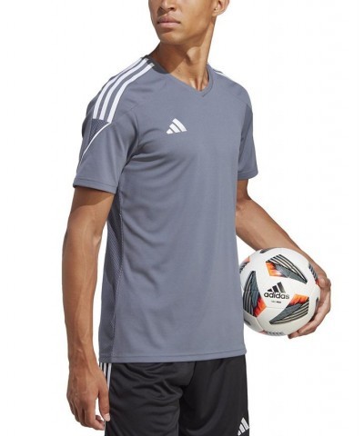 Men's Tiro 23 League Slim-Fit Performance 3-Stripes T-Shirt Gray $19.35 T-Shirts