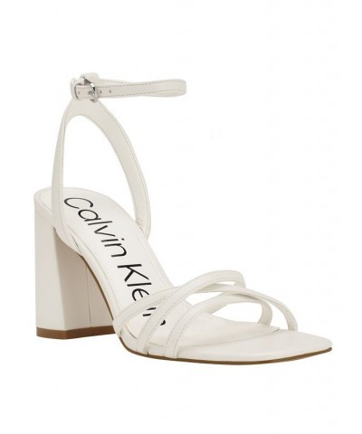 Women's Qalat Square Toe Block Heel Dress Sandals White $37.60 Shoes