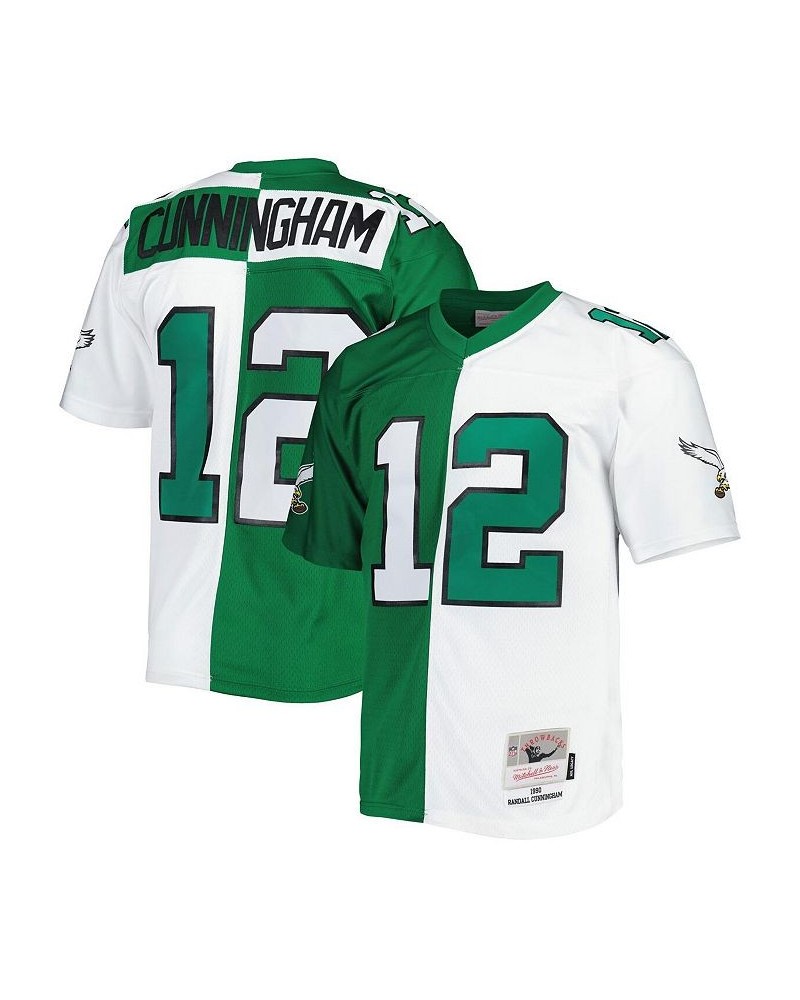 Men's Randall Cunningham Kelly Green and White Philadelphia Eagles 1990 Split Legacy Replica Jersey $59.20 Jersey