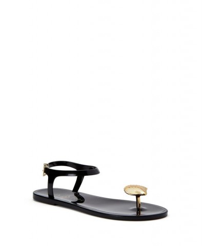 Women's Iconic Geli Toe Post Flat Sandals Sea Shell Black $31.74 Shoes