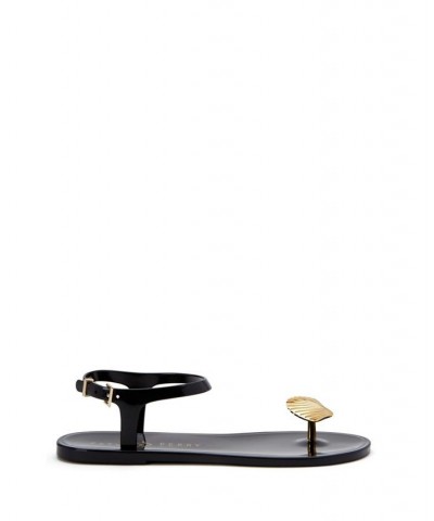 Women's Iconic Geli Toe Post Flat Sandals Sea Shell Black $31.74 Shoes