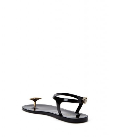 Women's Iconic Geli Toe Post Flat Sandals Sea Shell Black $31.74 Shoes