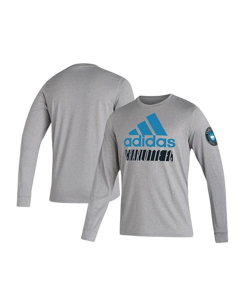 Men's Heathered Gray Charlotte FC Vintage-Like AEROREADY Long Sleeve T-shirt $24.50 T-Shirts