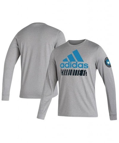 Men's Heathered Gray Charlotte FC Vintage-Like AEROREADY Long Sleeve T-shirt $24.50 T-Shirts