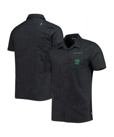 Men's Black Austin FC Abstract Palm Button-Up Shirts $30.10 Shirts