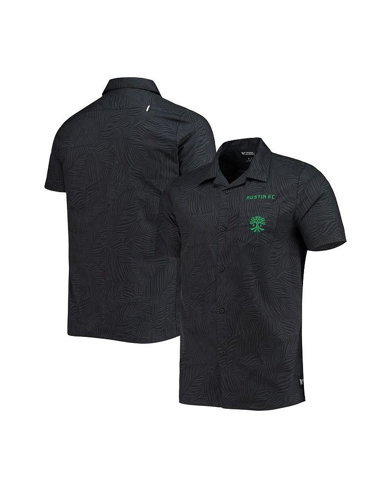 Men's Black Austin FC Abstract Palm Button-Up Shirts $30.10 Shirts