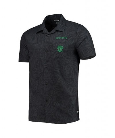 Men's Black Austin FC Abstract Palm Button-Up Shirts $30.10 Shirts