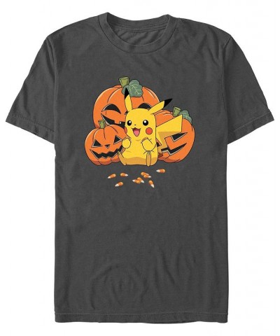 Men's Pokemon Pumpkin N Candycorn Short Sleeves T-shirt Gray $16.45 T-Shirts