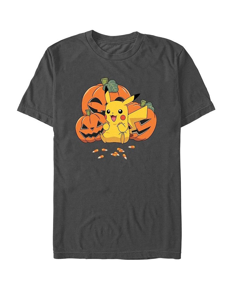 Men's Pokemon Pumpkin N Candycorn Short Sleeves T-shirt Gray $16.45 T-Shirts