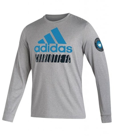 Men's Heathered Gray Charlotte FC Vintage-Like AEROREADY Long Sleeve T-shirt $24.50 T-Shirts