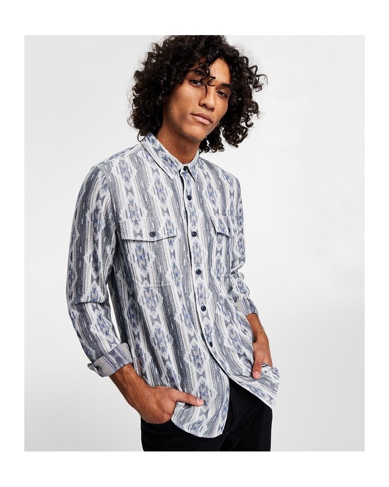 Men's Shaker Regular-Fit Geo Jacquard Flannel Shirt Blue $16.77 Shirts