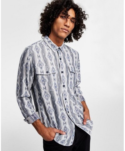 Men's Shaker Regular-Fit Geo Jacquard Flannel Shirt Blue $16.77 Shirts